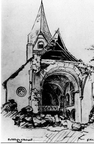 Die Feldkirche 1945; Q: Merian Zeichnung